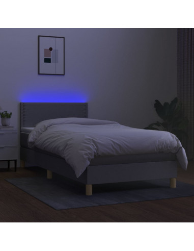 Letto a Molle Materasso e LED Grigio Chiaro 80x200 cm Tessuto