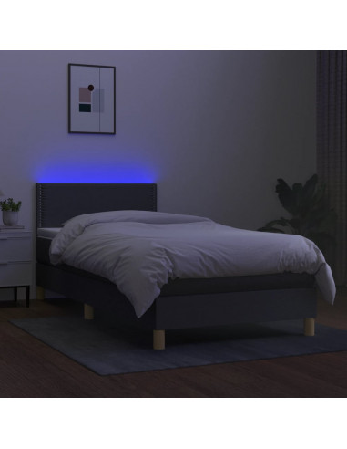 Letto a Molle Materasso e LED Grigio Scuro 80x200 cm in Tessuto