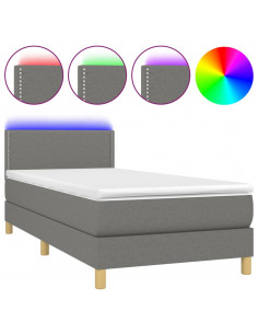 Letto a Molle Materasso e LED Grigio Scuro 90x190 cm in Tessuto 2