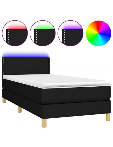 Letto a Molle con Materasso e LED Nero 90x200 cm in Tessuto