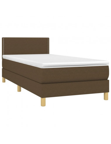 Letto a Molle Materasso e LED Marrone Scuro 90x200cm in Tessuto