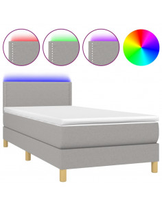 Letto a Molle Materasso e LED Grigio Chiaro 100x200 cm Tessuto 2
