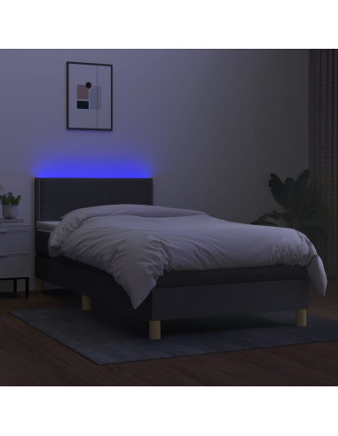 Letto a Molle Materasso e LED Grigio Scuro 100x200cm in Tessuto