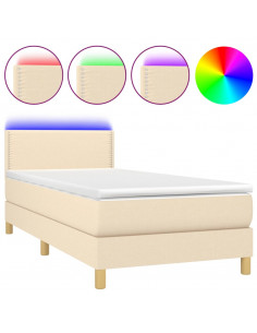 Letto a Molle con Materasso e LED Crema 100x200cm in Tessuto 2
