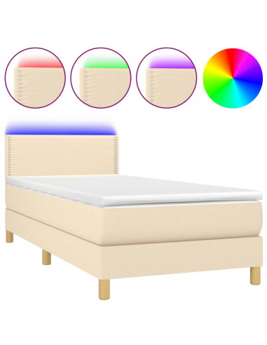 Letto a Molle con Materasso e LED Crema 100x200cm in Tessuto