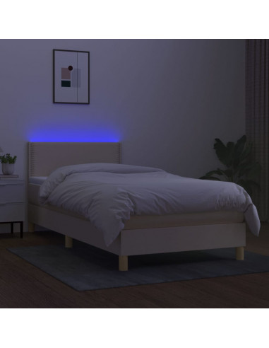 Letto a Molle con Materasso e LED Crema 100x200cm in Tessuto