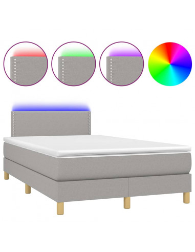 Letto a Molle Materasso e LED Grigio Chiaro 120x200 cm Tessuto