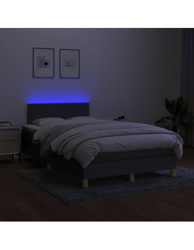 Letto a Molle Materasso e LED Grigio Scuro 120x200cm in Tessuto