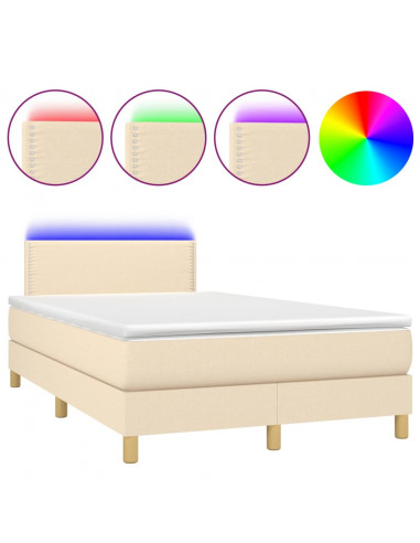 Letto a Molle con Materasso e LED Crema 120x200cm in Tessuto