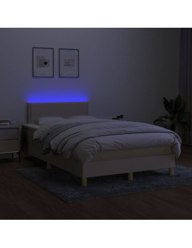 Letto a Molle con Materasso e LED Crema 120x200cm in Tessuto