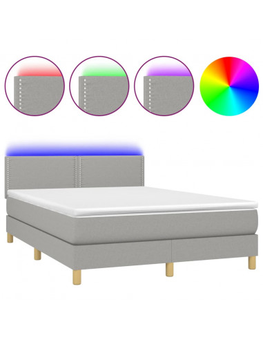 Letto a Molle Materasso e LED Grigio Chiaro 140x190 cm Tessuto