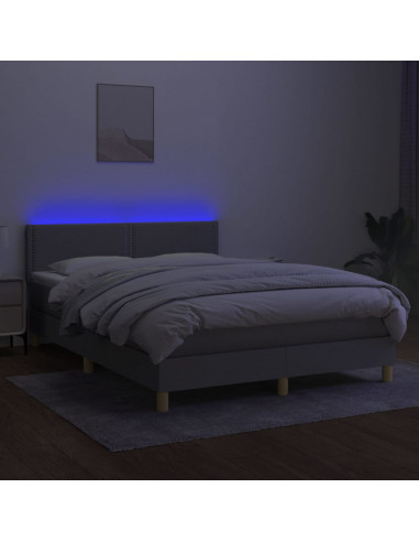 Letto a Molle Materasso e LED Grigio Chiaro 140x190 cm Tessuto