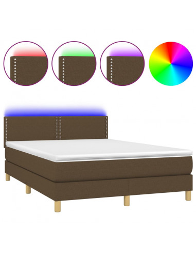 Letto a Molle Materasso e LED MarroneScuro 140x190cm in Tessuto