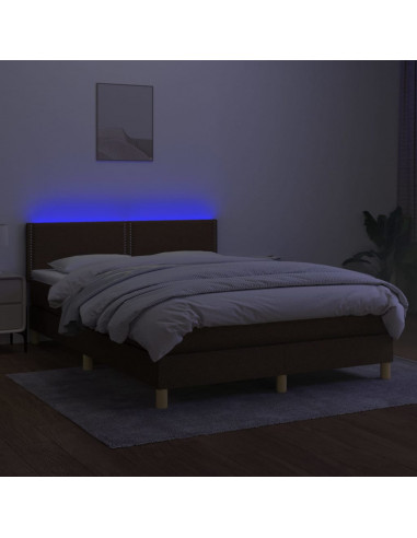 Letto a Molle Materasso e LED MarroneScuro 140x190cm in Tessuto