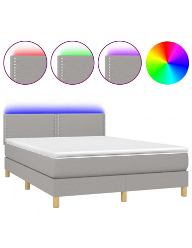 Letto a Molle Materasso e LED Grigio Chiaro 140x200 cm Tessuto