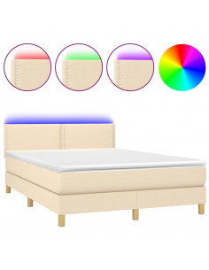 Letto a Molle con Materasso e LED Crema 140x200 cm in Tessuto 2