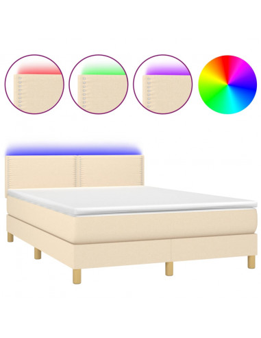 Letto a Molle con Materasso e LED Crema 140x200 cm in Tessuto