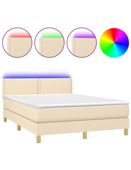 Letto a Molle con Materasso e LED Crema 140x200 cm in Tessuto