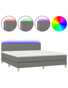 Letto a Molle Materasso e LED Grigio Scuro 160x200cm in Tessuto 2