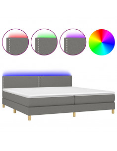 Letto a Molle Materasso e LED Grigio Scuro 200x200cm in Tessuto 2