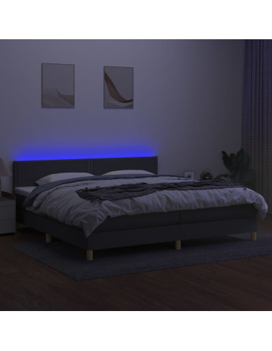 Letto a Molle Materasso e LED Grigio Scuro 200x200cm in Tessuto