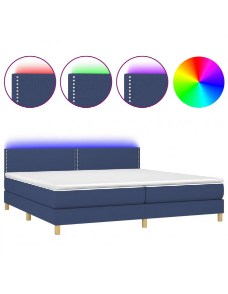 Letto a Molle Materasso e LED Blu 200x200cm in Tessuto