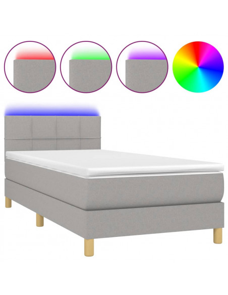 Letto a Molle Materasso e LED Grigio Chiaro 80x200 cm Tessuto