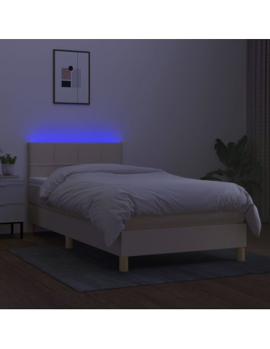 Letto a Molle con Materasso e LED Crema 90x190 cm in Tessuto