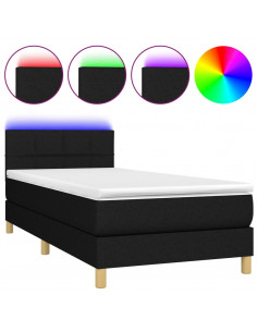 Letto a Molle con Materasso e LED Nero 90x200 cm in Tessuto 2