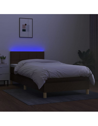 Letto a Molle Materasso e LED Marrone Scuro 90x200cm in Tessuto