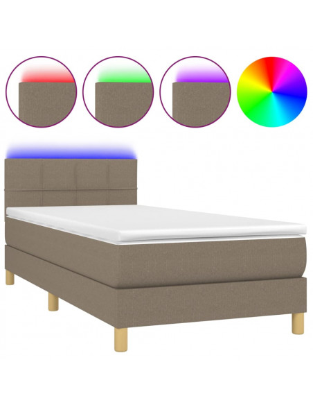 Letto a Molle con Materasso e LED Tortora 90x200 cm in Tessuto