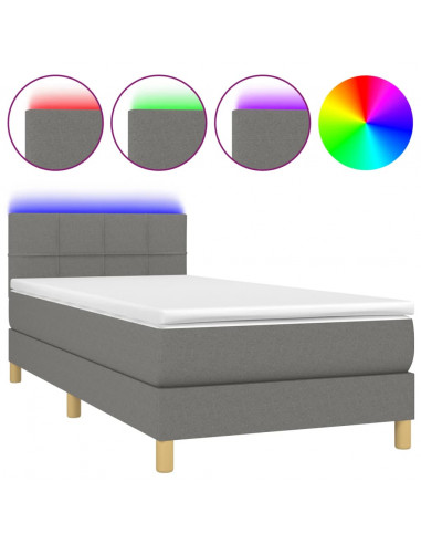 Letto a Molle Materasso e LED Grigio Scuro 100x200cm in Tessuto