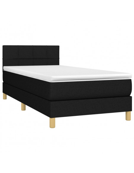 Letto a Molle con Materasso e LED Nero 100x200 cm in Tessuto
