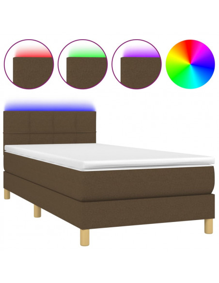 Letto a Molle Materasso e LED Marrone Scuro 100x200 cm Tessuto