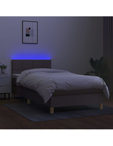 Letto a Molle con Materasso e LED Tortora 100x200cm in Tessuto