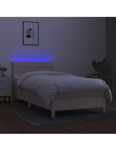 Letto a Molle con Materasso e LED Crema 90x200 cm in Tessuto