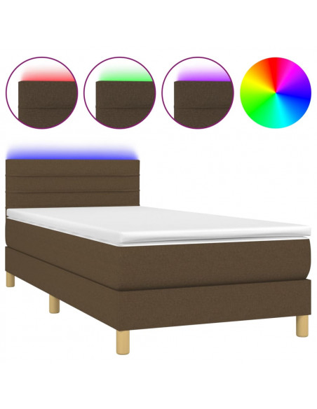 Letto a Molle Materasso e LED Marrone Scuro 100x200 cm Tessuto