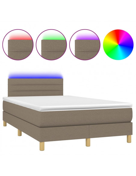 Letto a Molle con Materasso e LED Tortora 120x200cm in Tessuto