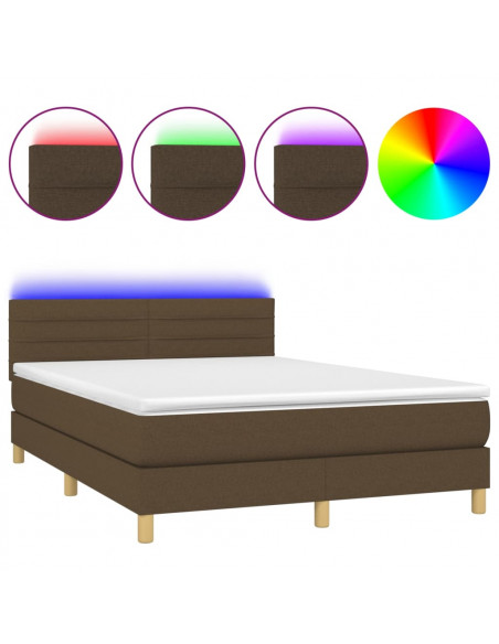 Letto a Molle Materasso e LED MarroneScuro 140x190cm in Tessuto