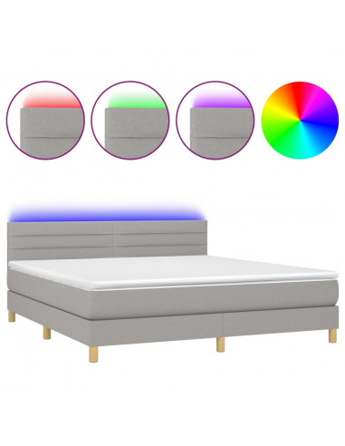 Letto a Molle Materasso e LED Grigio Chiaro 160x200 cm Tessuto