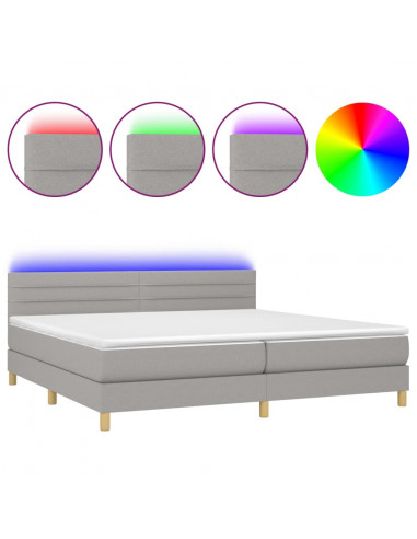 Letto a Molle Materasso e LED Grigio Chiaro 200x200 cm Tessuto