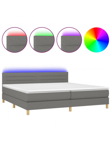Letto a Molle Materasso e LED Grigio Scuro 200x200cm in Tessuto