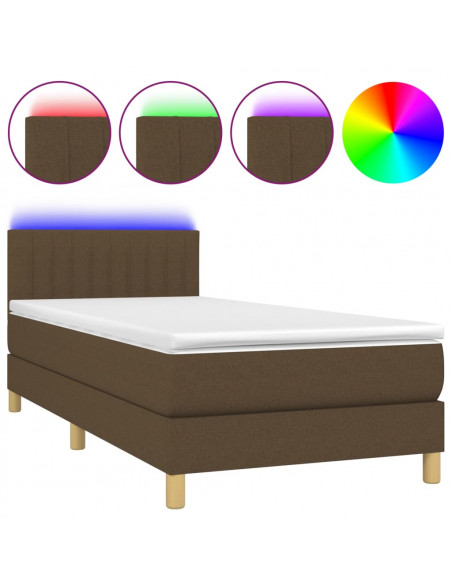 Letto a Molle Materasso e LED Marrone Scuro 90x200cm in Tessuto