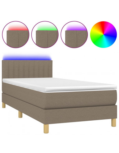 Letto a Molle con Materasso e LED Tortora 100x200cm in Tessuto