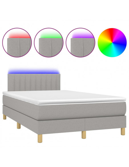 Letto a Molle Materasso e LED Grigio Chiaro 120x200 cm Tessuto