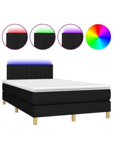 Letto a Molle con Materasso e LED Nero 120x200cm in Tessuto