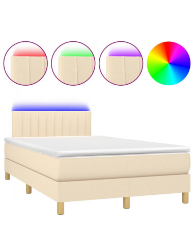 Letto a Molle con Materasso e LED Crema 120x200cm in Tessuto