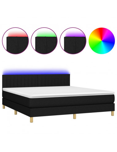 Letto a Molle con Materasso e LED Nero 160x200 cm in Tessuto