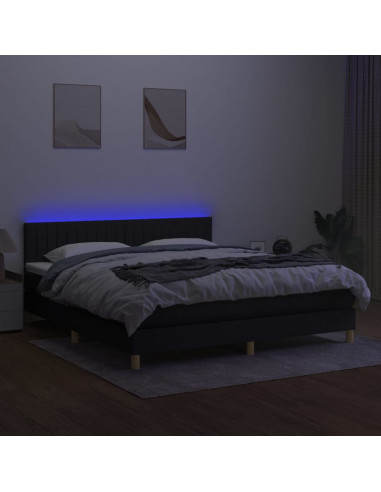 Letto a Molle con Materasso e LED Nero 160x200 cm in Tessuto