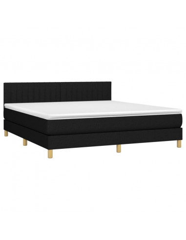 Letto a Molle con Materasso e LED Nero 160x200 cm in Tessuto